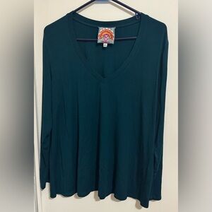 Johnny Was long-sleeved V-neck top  dark green size XL